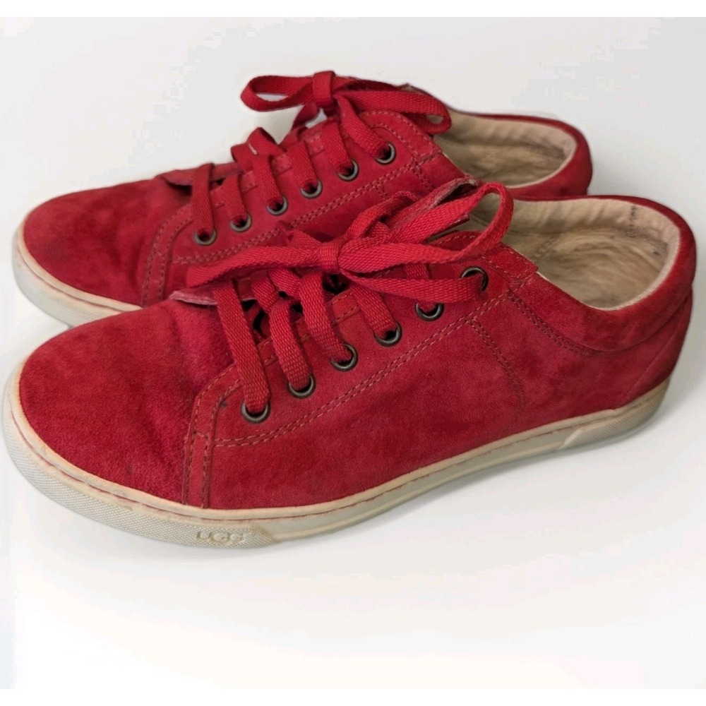 UGG Australia Womens 7 Red Suede Lace Up Sneakers Low Top Casual Shoes 1005484